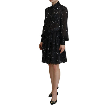 Dsquared² Black Polka Dot Long Sleeves Button Down Dress