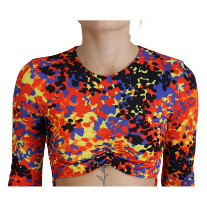Dsquared² Multicolor Batik Open Belly Long Sleeves Dress