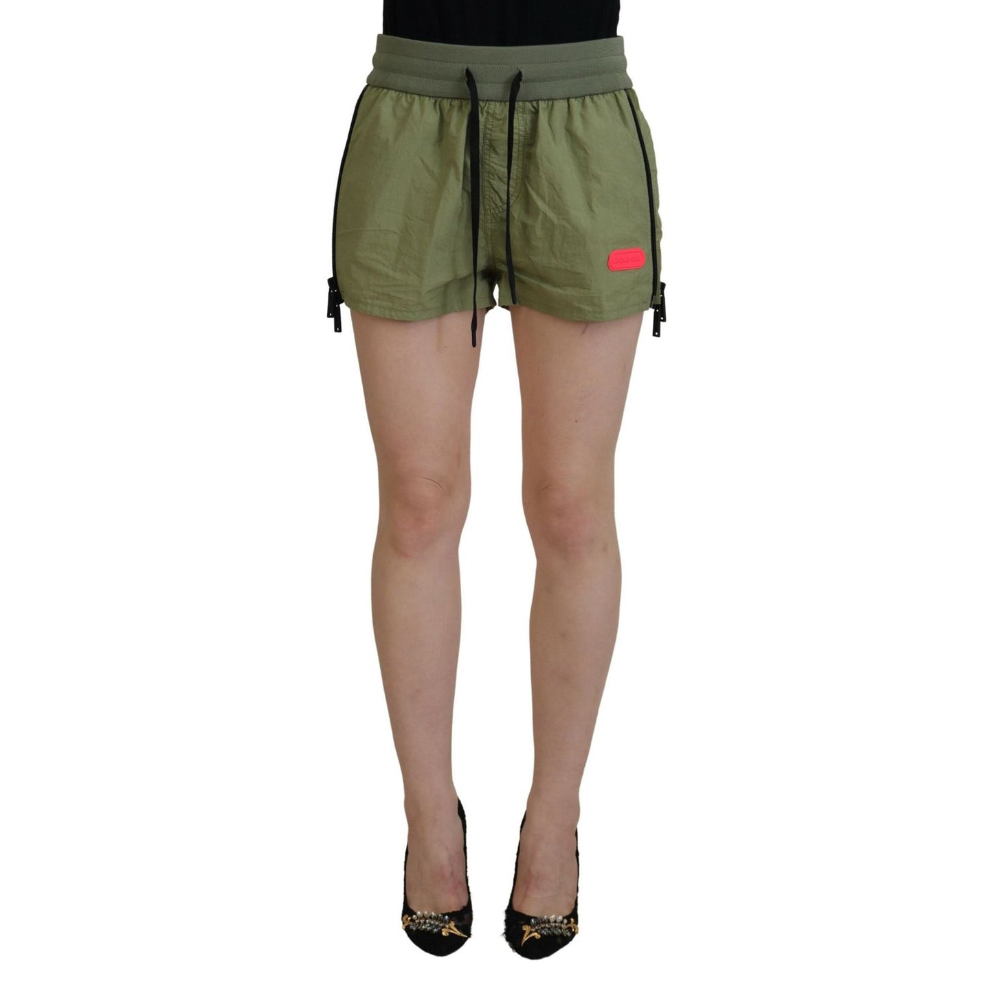 Dsquared² Green Cotton Mid Waist Drawstring Tapered Shorts
