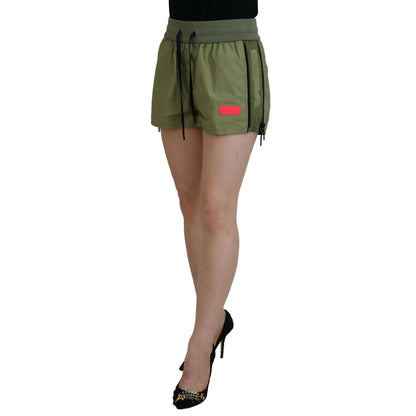 Dsquared² Green Cotton Mid Waist Drawstring Tapered Shorts