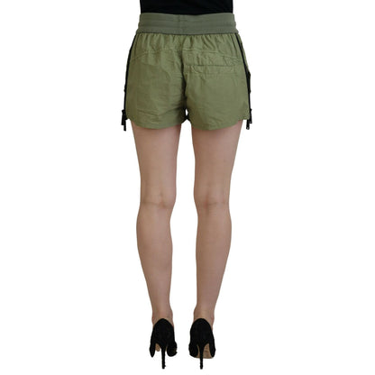 Dsquared² Green Cotton Mid Waist Drawstring Tapered Shorts