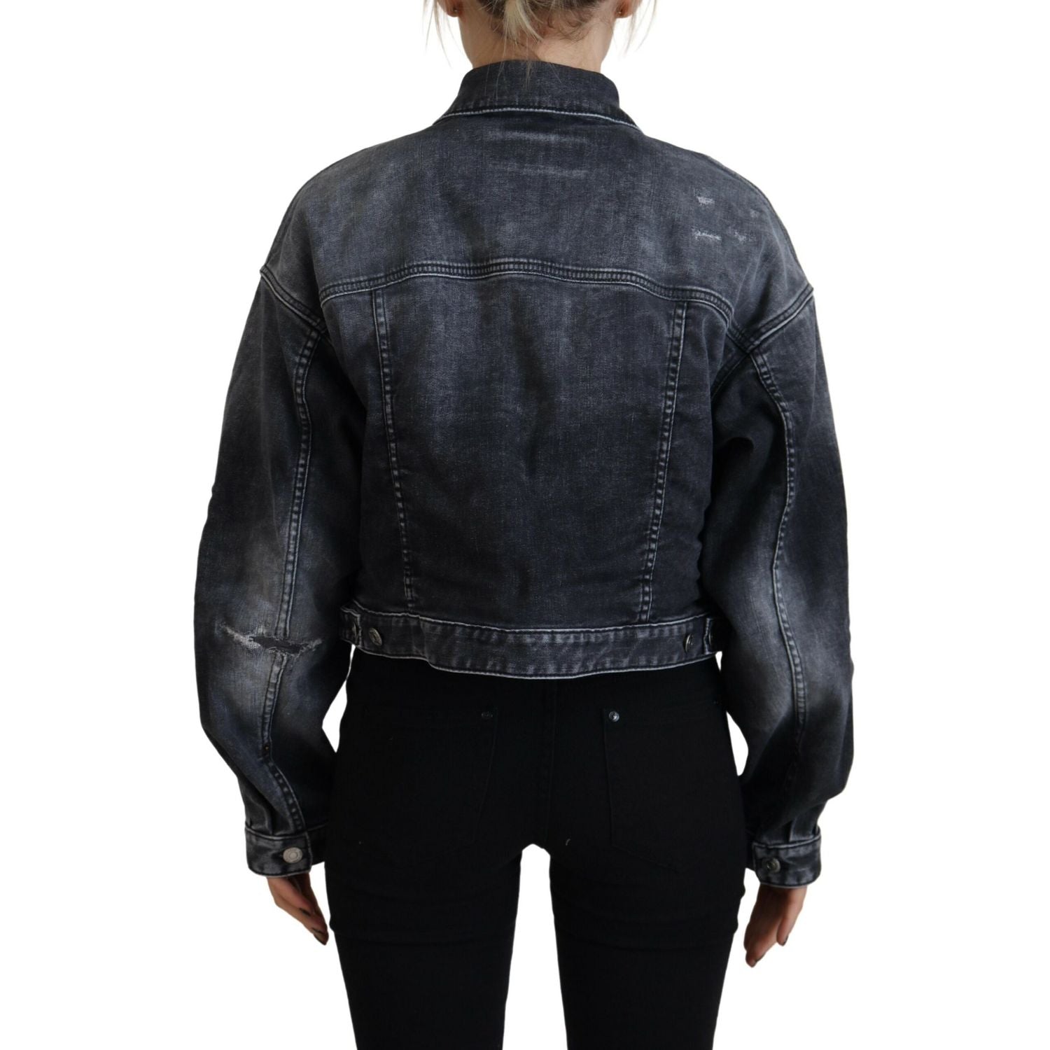 Dsquared² Gray Washed Cotton Cropped Denim Jacket