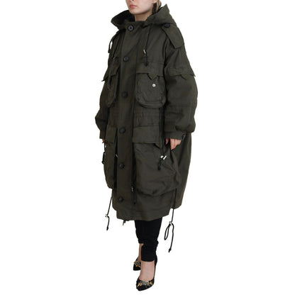 Dsquared² Green Hooded Full Zip Long Parka Coat Jacket