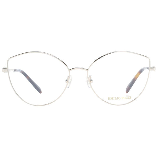 Emilio Pucci Silver Women Glasses Frame, metal cat eye, full-rim design, demo lenses, branded case included.