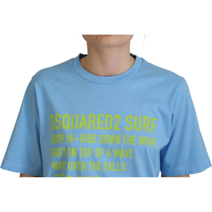 Dsquared² Blue Logo Print Cotton Crewneck Short Sleeve T-shirt