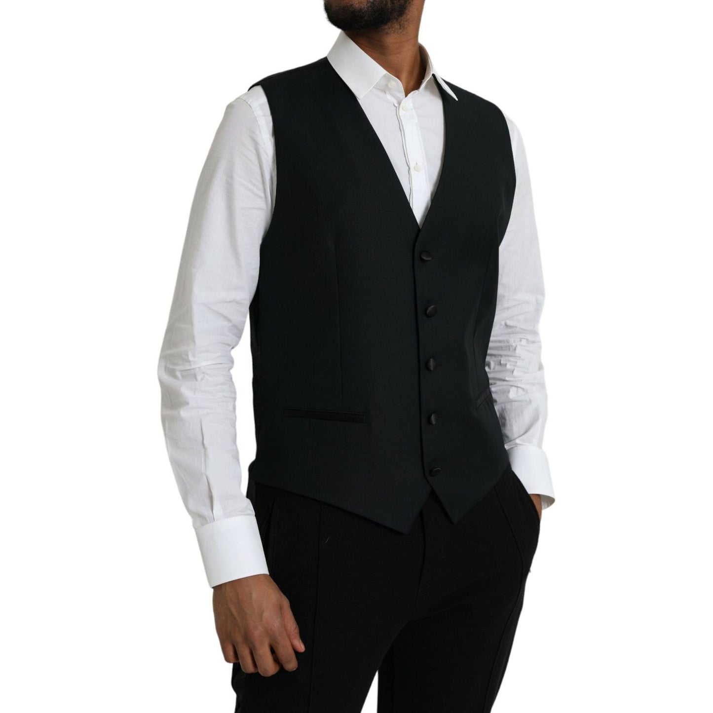 Dolce & Gabbana Black Wool Waistcoat Dress Formal Vest