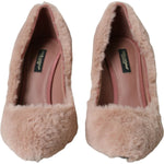 Dolce & Gabbana Light Pink Faux Fur Heels Pumps Shoes LA10789-37