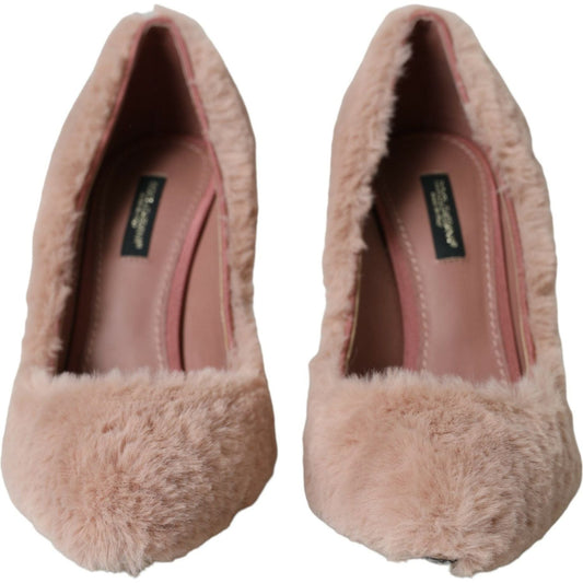 Dolce & Gabbana Light Pink Faux Fur Heels Pumps Shoes LA10789-37