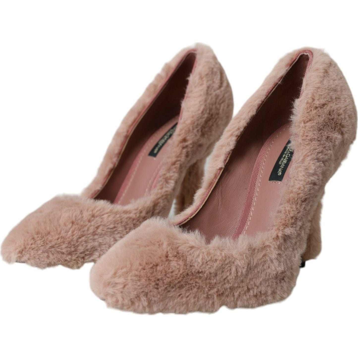 Dolce & Gabbana Light Pink Faux Fur Heels Pumps Shoes LA10789-37