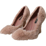 Dolce & Gabbana Light Pink Faux Fur Heels Pumps Shoes LA10789-37