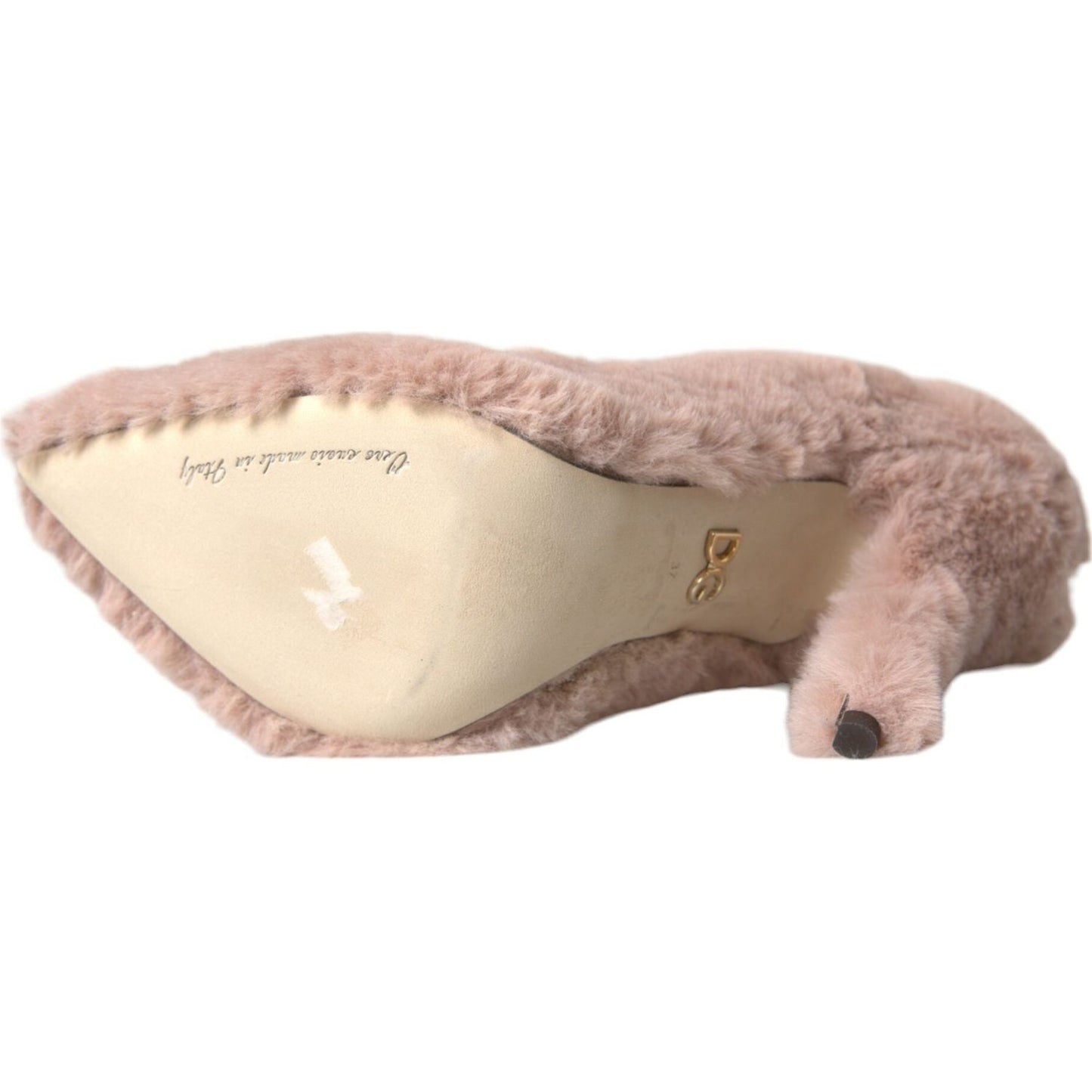 Dolce & Gabbana Light Pink Faux Fur Heels Pumps Shoes LA10789-37