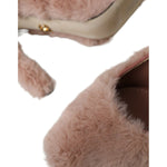 Dolce & Gabbana Light Pink Faux Fur Heels Pumps Shoes LA10789-37