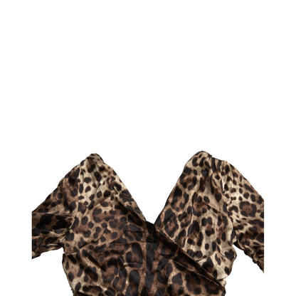 Dolce & Gabbana Brown Leopard Print Bodycon V-neck Midi Dress