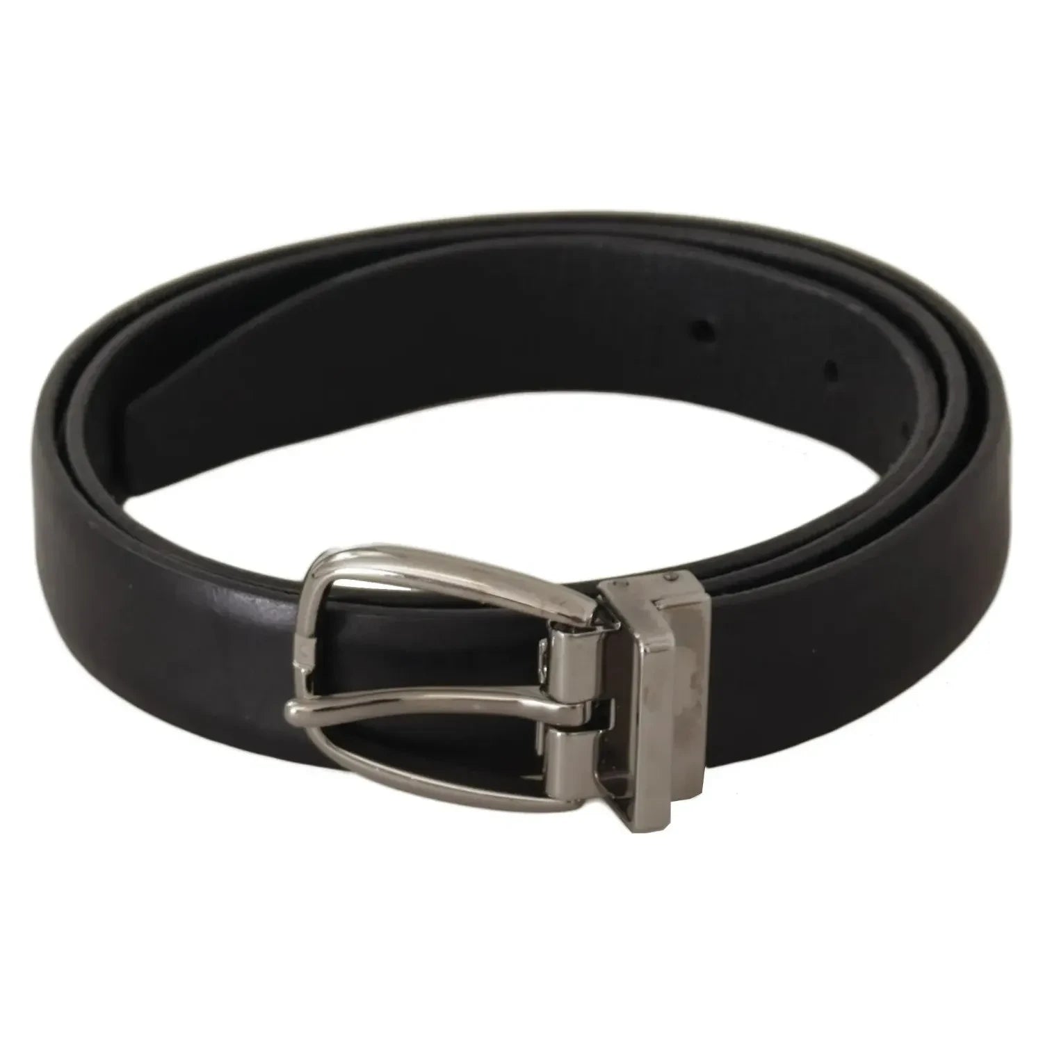 Dolce & Gabbana Black Classic Leather Silver Tone Metal Buckle Belt
