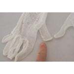 Dolce & Gabbana White Crystal Elbow Length Cotton Tulle Gloves