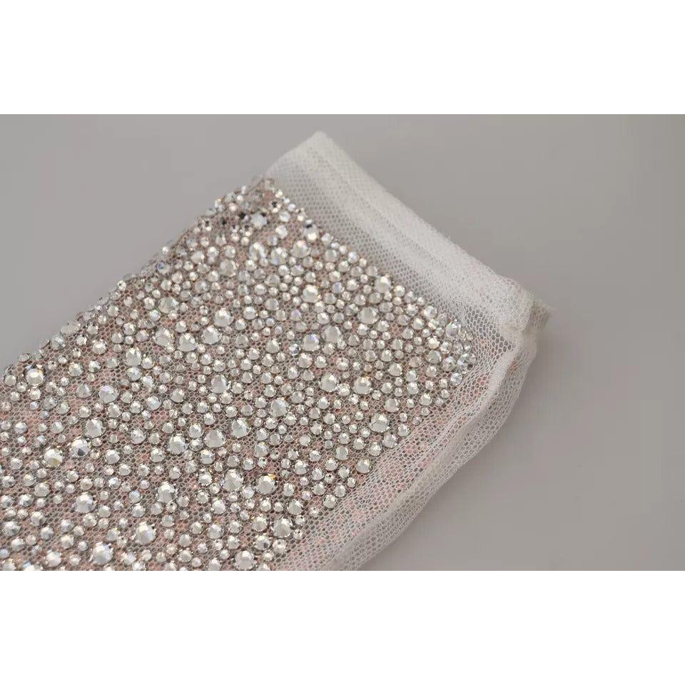 Dolce & Gabbana White Crystal Elbow Length Cotton Tulle Gloves