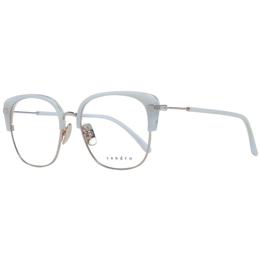 Sandro White Women Glasses Frame, stainless steel full-rim, browline style with demo lenses, includes branded case, size 51-16-140.