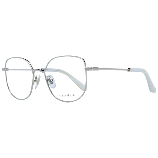 Sandro White Women Glasses Frame, full-rim square style in white stainless steel with demo lenses. Frame size 51-17-135, includes branded case.
