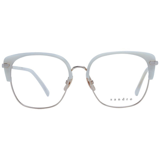 Sandro White Women Glasses Frame featuring white stainless steel and full-rim browline design with demo lenses.