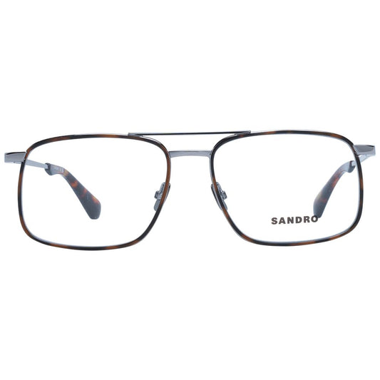 Sandro Gray Men Glasses Frame in metal full-rim aviator style with demo lenses, size 56-17-140. Includes branded case.