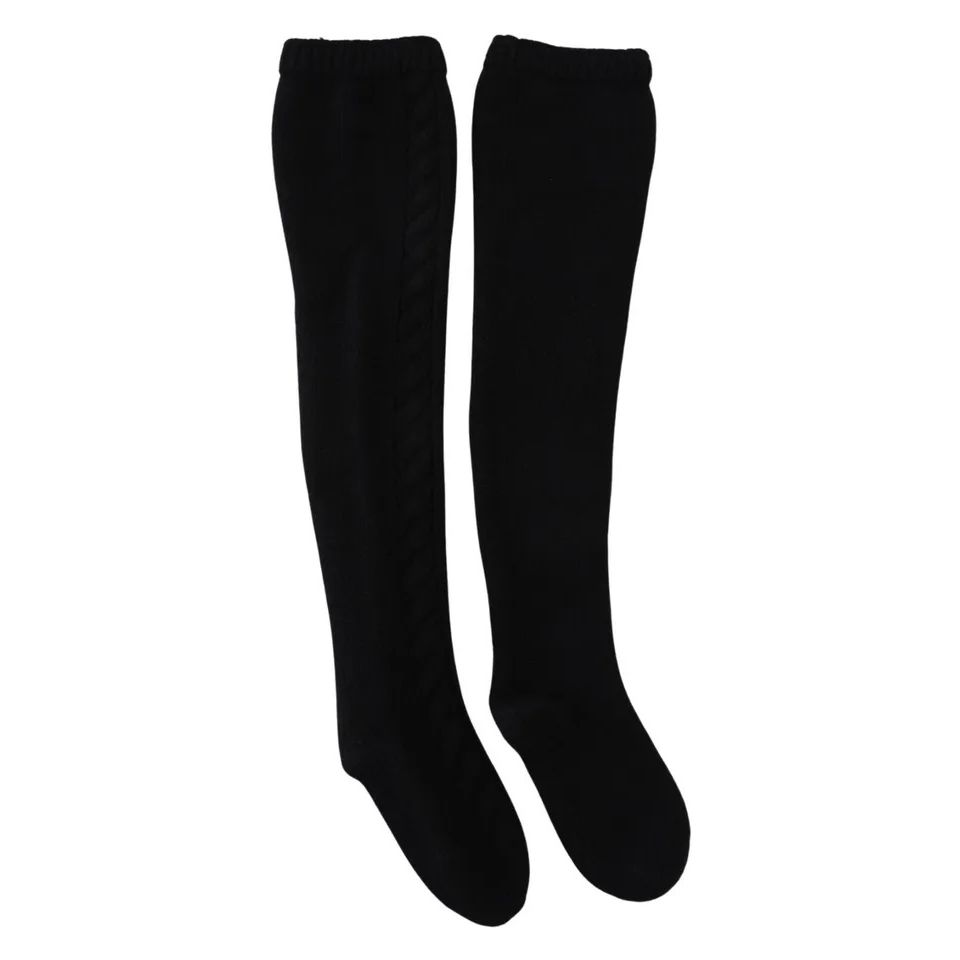 Dolce & Gabbana Black Wool Knit Calf Long Women Accessory Socks