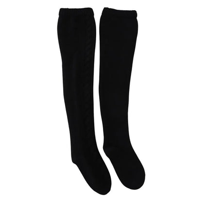 Dolce & Gabbana Black Wool Knit Calf Long Women Accessory Socks
