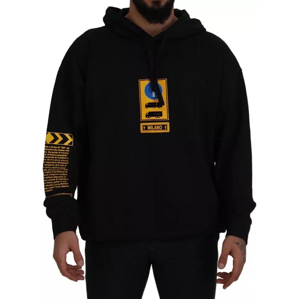 Dolce & Gabbana Black Cotton Logo Hooded Sweatshirt Sweater
