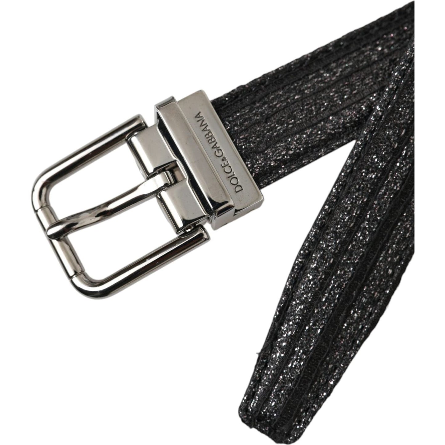 Dolce & Gabbana Black Jacquard Stripes Silver Metal Buckle Belt