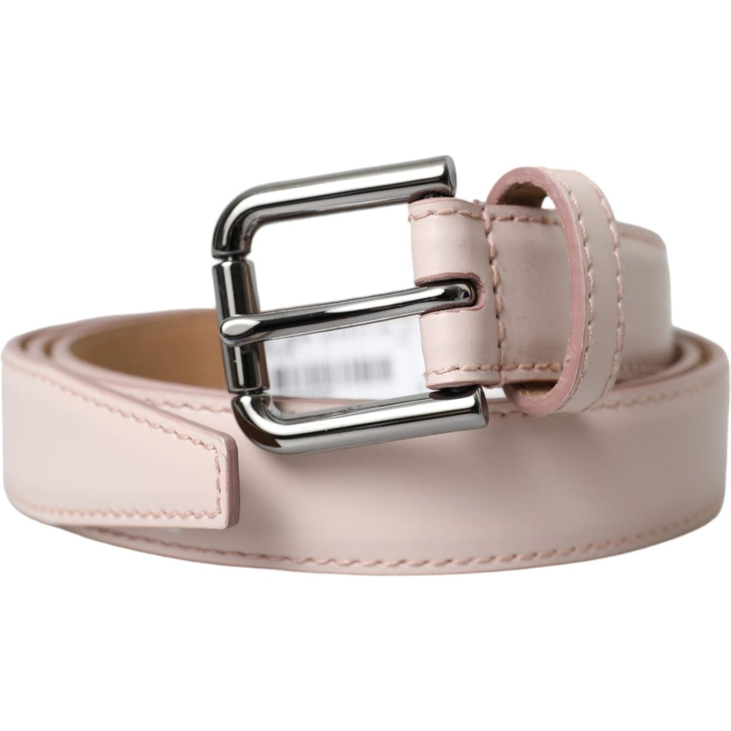 Dolce & Gabbana Light Pink Leather Silver Metal Buckle Belt
