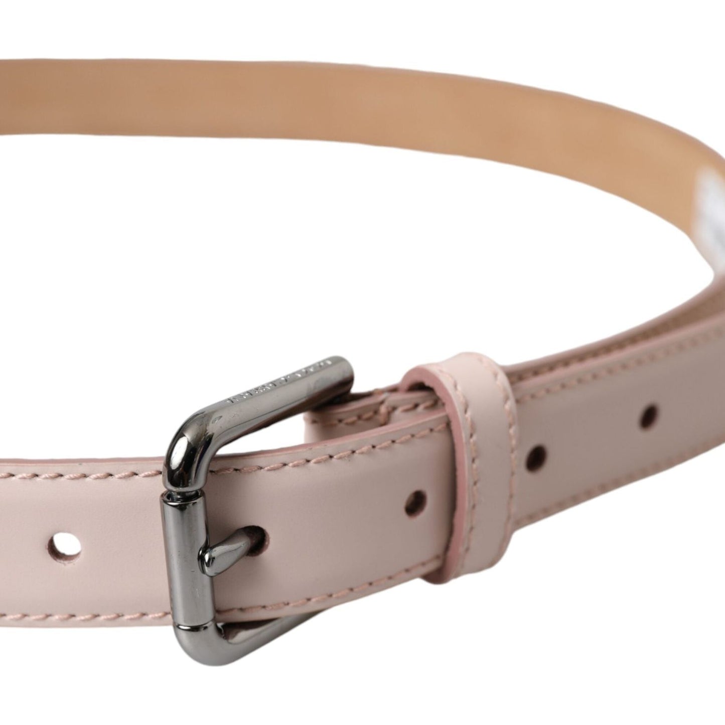 Dolce & Gabbana Light Pink Leather Silver Metal Buckle Belt