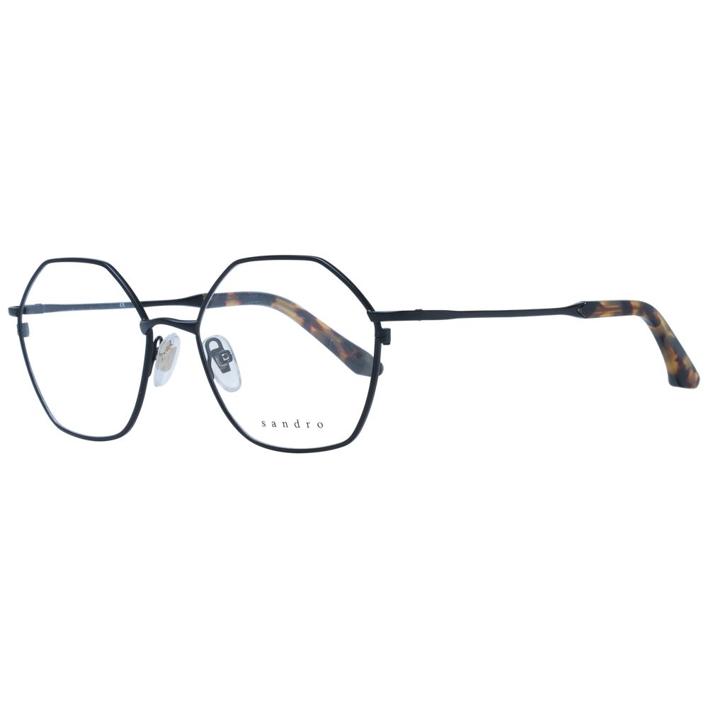 Sandro Black Women Glasses Frame in stainless steel with full-rim geometric design, demo lenses, and 135mm temples. Size 56-17-135.