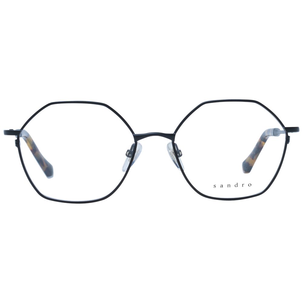 Sandro Black Women Glasses Frame with geometric full-rim design, stainless steel material, and demo lenses. Size 56-17-135.
