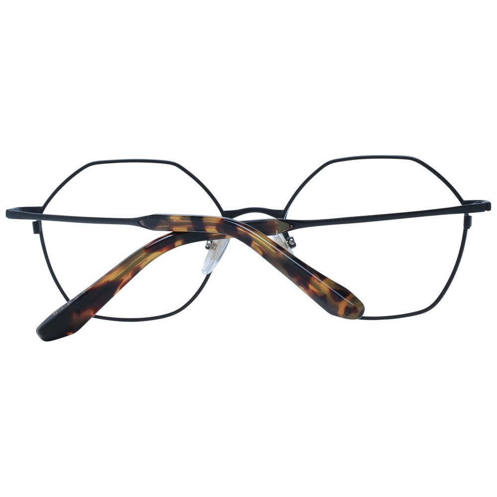 Sandro Black Women Glasses Frame with geometric full-rim black stainless steel frame, demo lenses, and tortoiseshell temples.