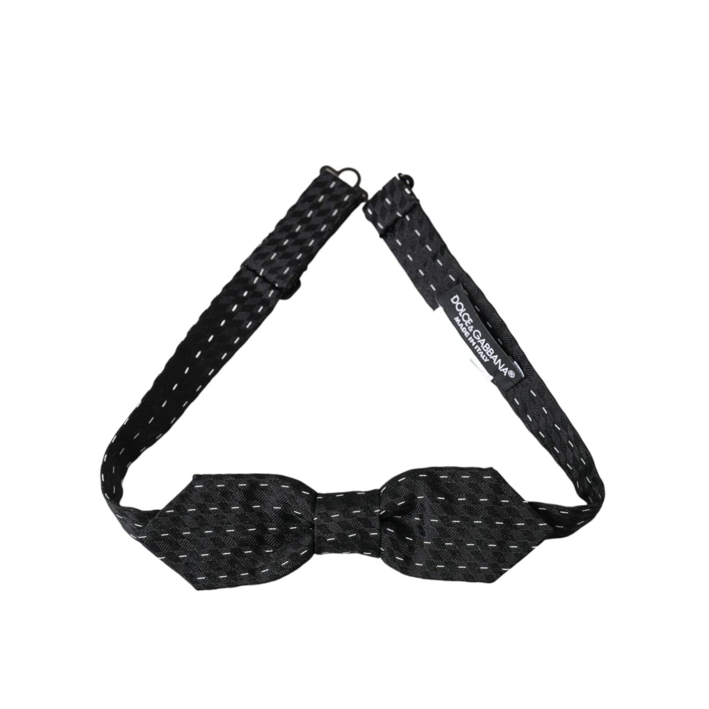 Dolce & Gabbana Black White Stitched Silk Men Neck Bow Tie