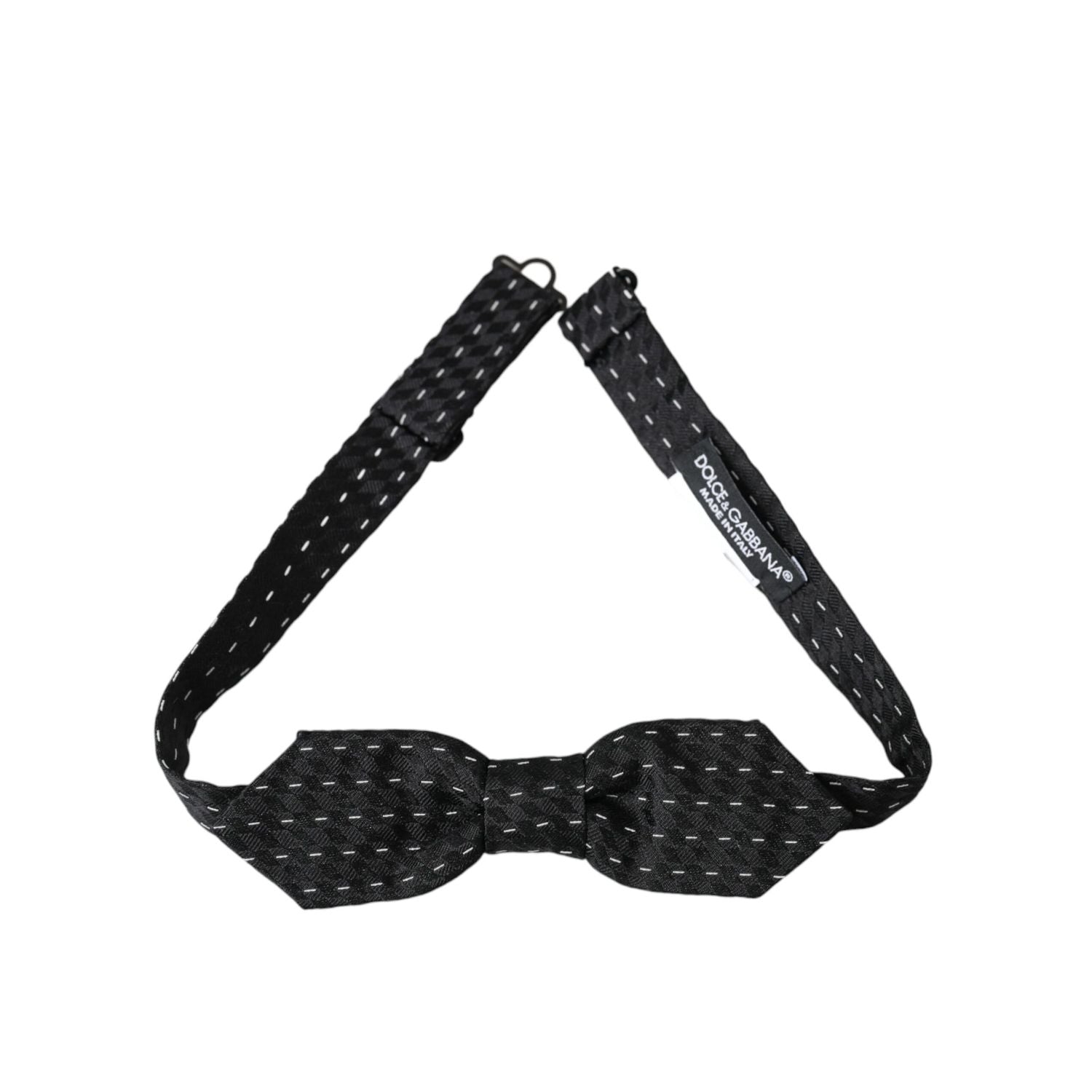 Dolce & Gabbana Black White Stitched Silk Men Neck Bow Tie