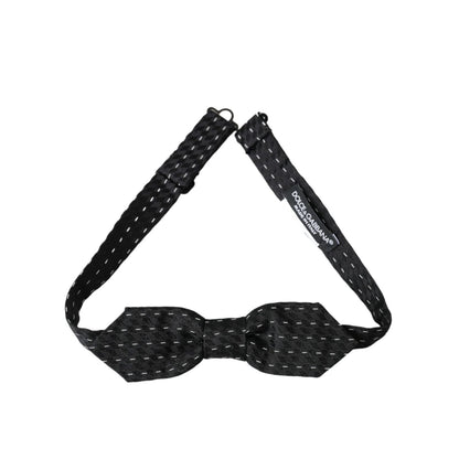 Dolce & Gabbana Black White Stitched Silk Men Neck Bow Tie