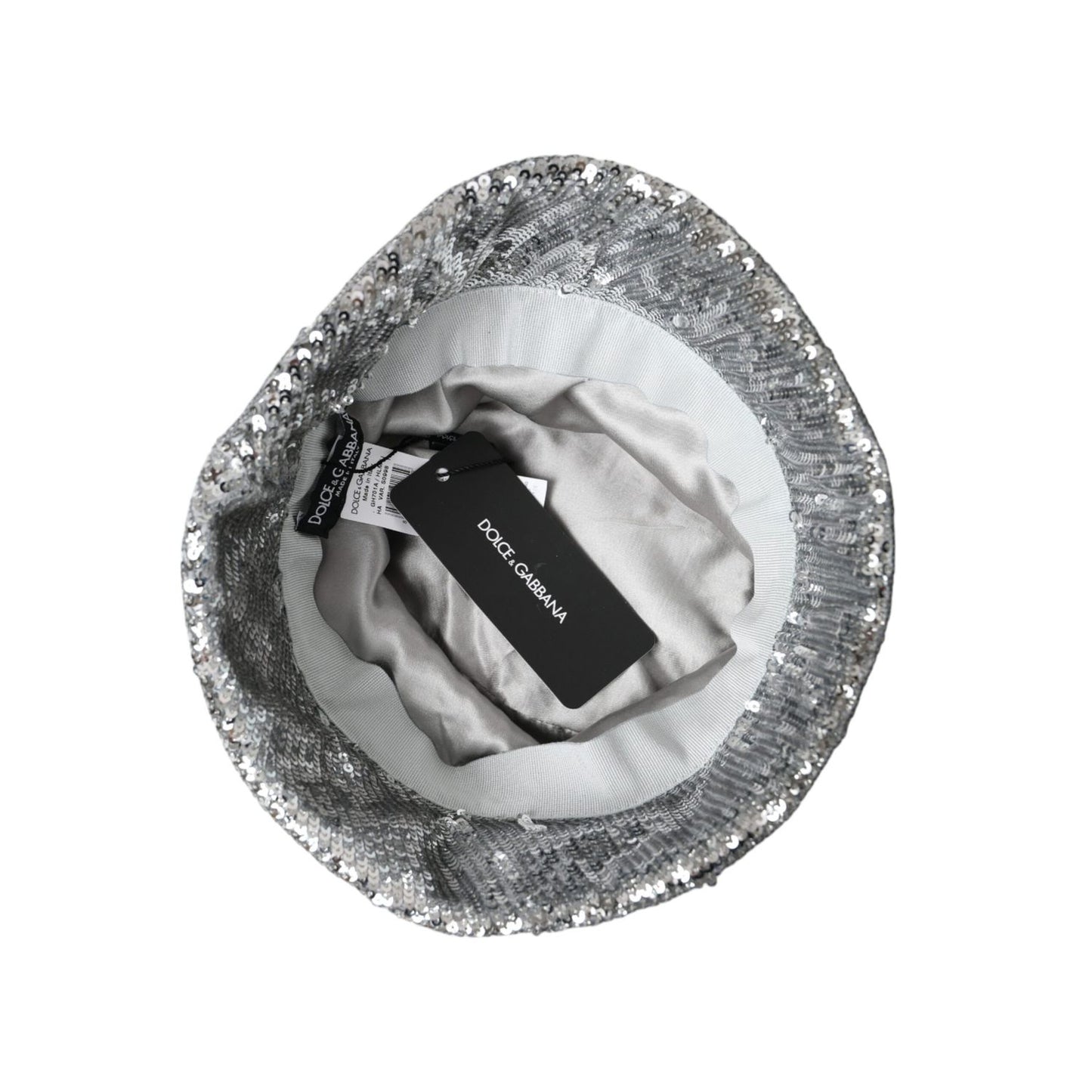 Dolce & Gabbana Silver Sequined Nylon Bucket Hat Men
