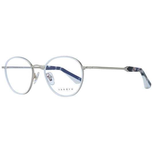Sandro White Women Glasses Frame with full-rim stainless steel in white, oval style, demo lenses, size 48-19-135, includes branded case.