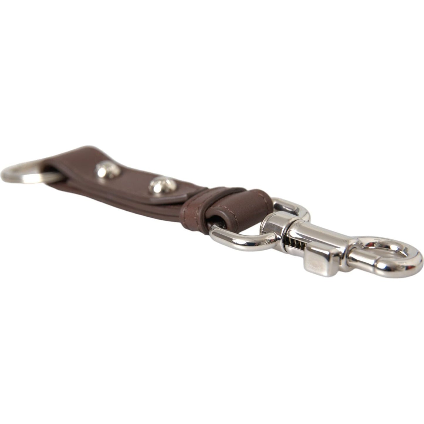 Dolce & Gabbana Brown Plain Leather Silver Brass Keyring Holder Keychain
