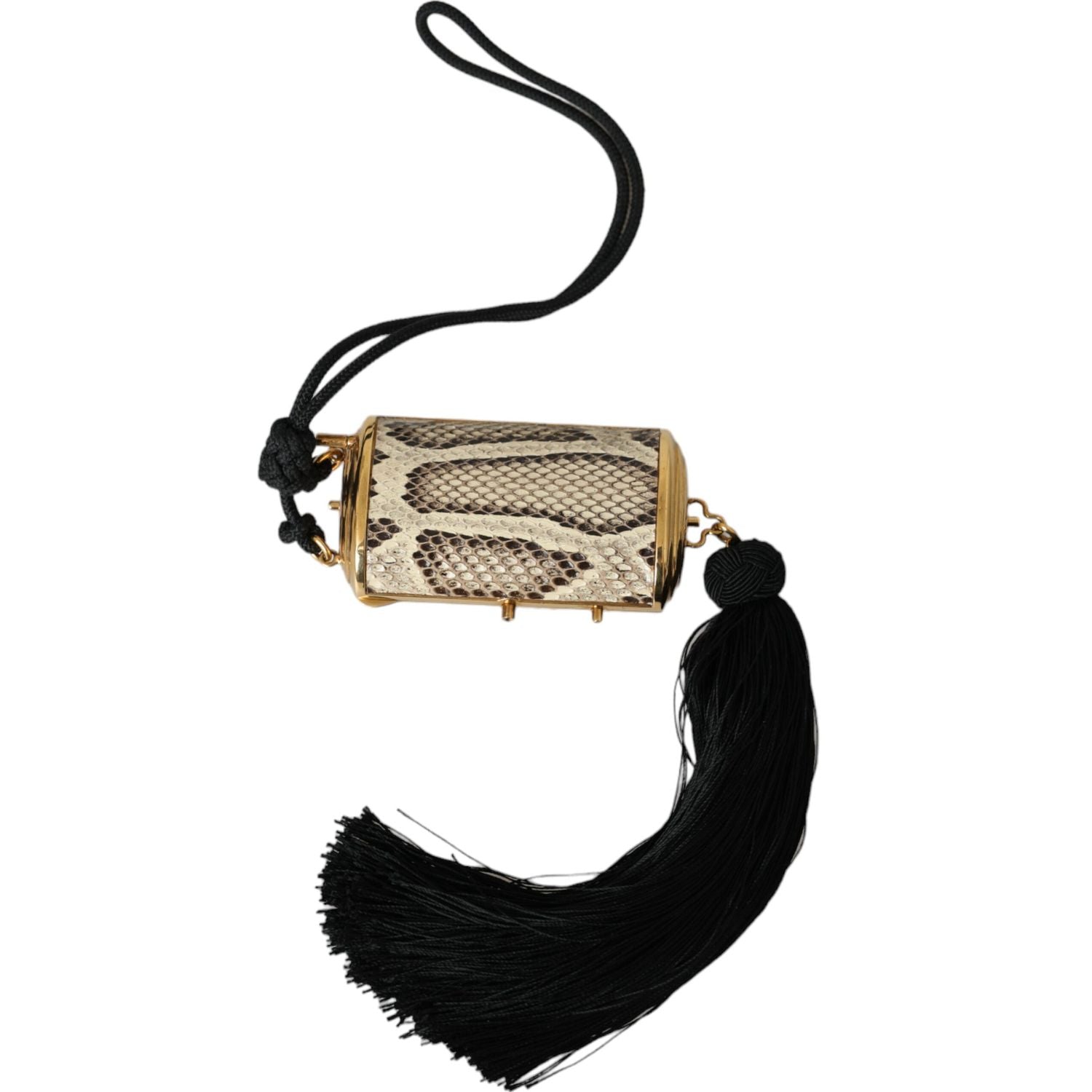 Dolce & Gabbana Beige Exotic Leather Mini Mirror Tassel Make Up Holder Bag