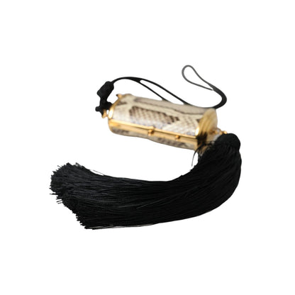 Dolce & Gabbana Beige Exotic Leather Mini Mirror Tassel Make Up Holder Bag