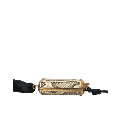 Dolce & Gabbana Beige Exotic Leather Mini Mirror Tassel Make Up Holder Bag