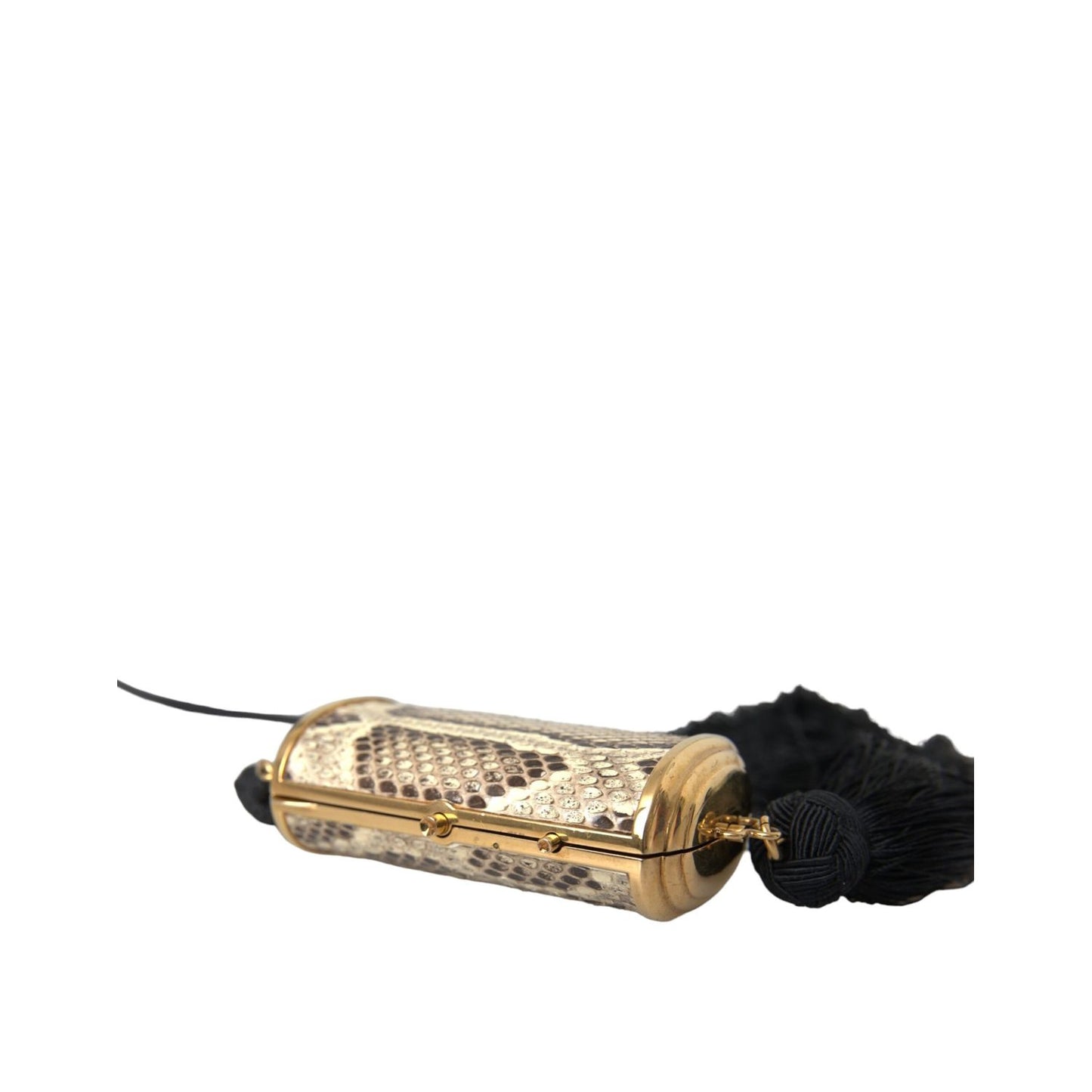 Dolce & Gabbana Beige Exotic Leather Mini Mirror Tassel Make Up Holder Bag