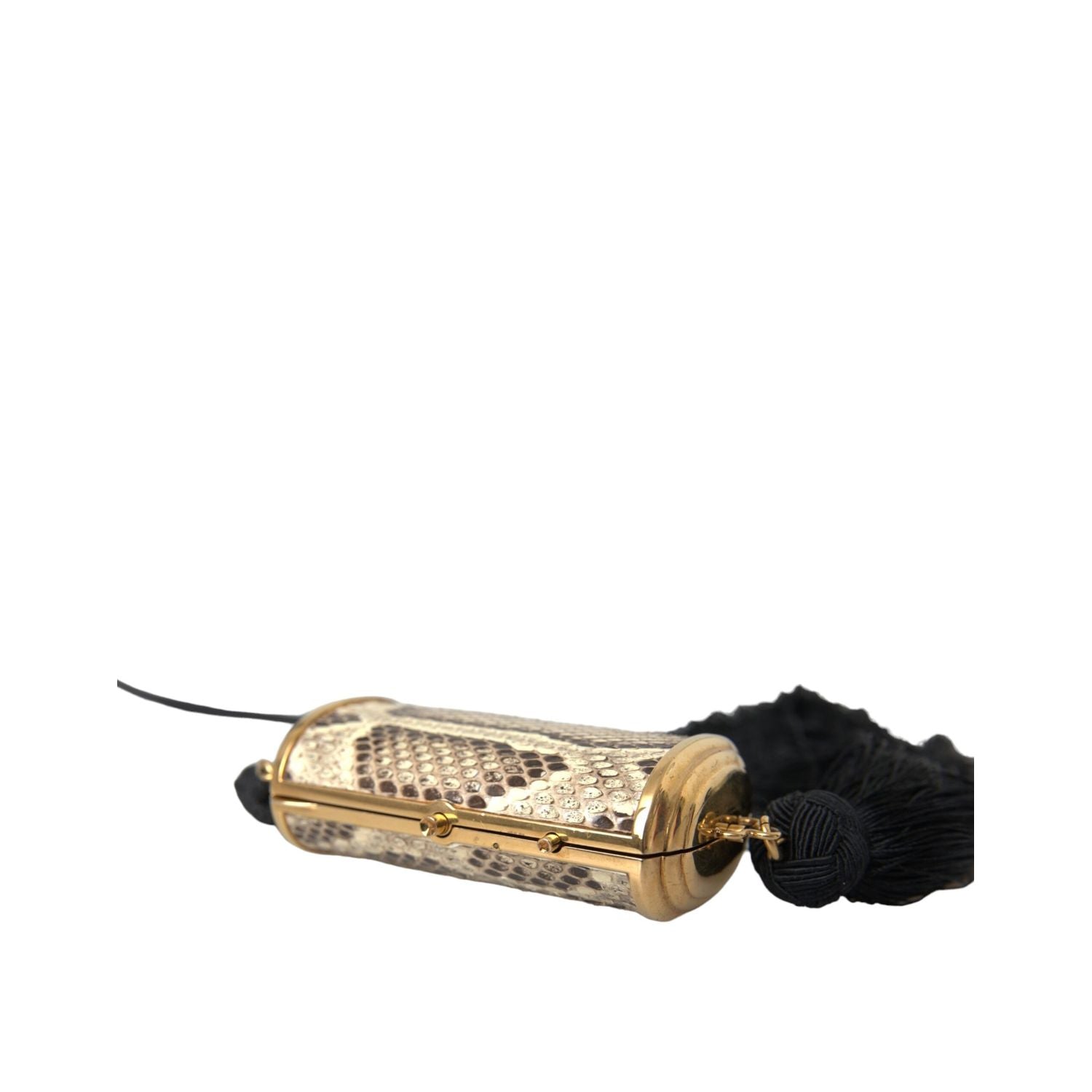 Dolce & Gabbana Beige Exotic Leather Mini Mirror Tassel Make Up Holder Bag