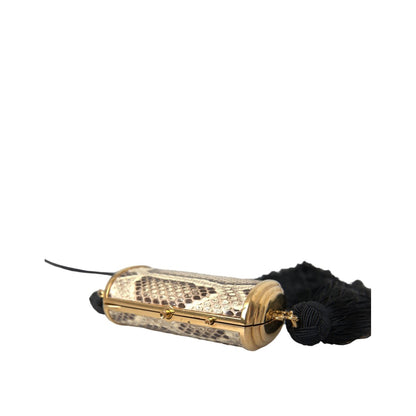Dolce & Gabbana Beige Exotic Leather Mini Mirror Tassel Make Up Holder Bag