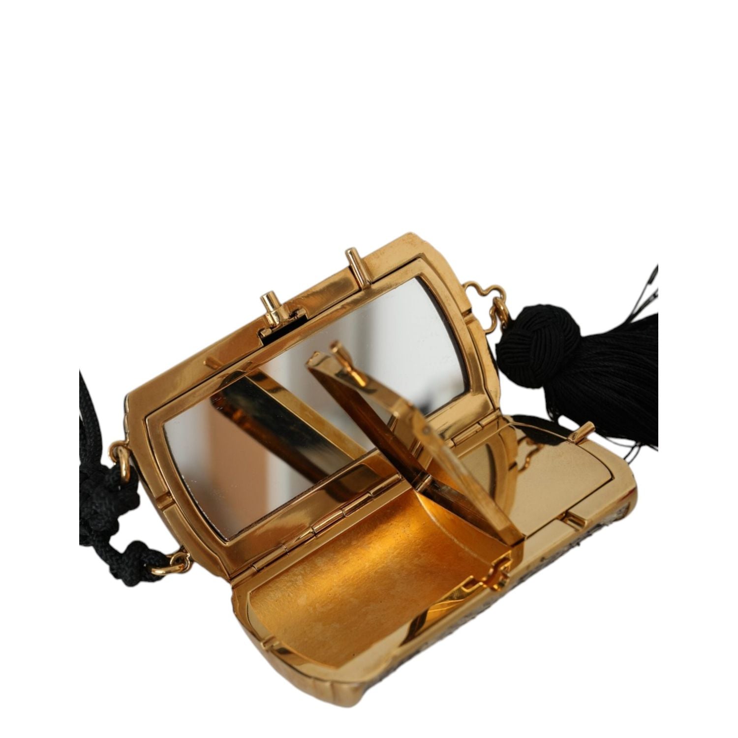 Dolce & Gabbana Beige Exotic Leather Mini Mirror Tassel Make Up Holder Bag