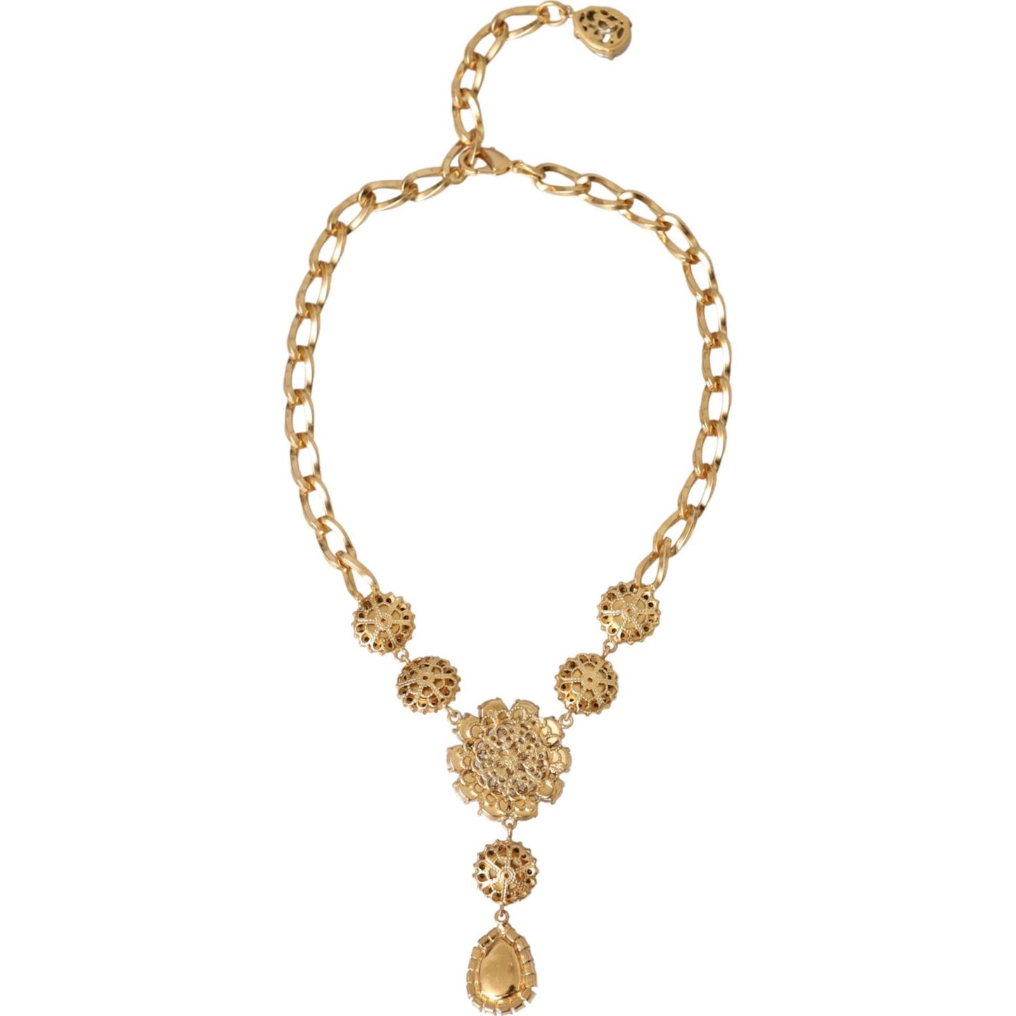 Dolce & Gabbana Gold Brass Crystal Purple Pink Pearl Pendants Necklace Necklace