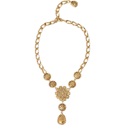 Dolce & Gabbana Gold Brass Crystal Purple Pink Pearl Pendants Necklace Necklace