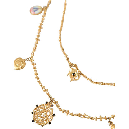 Dolce & Gabbana Gold Tone Chain Brass Charm Statement Sicily Necklace