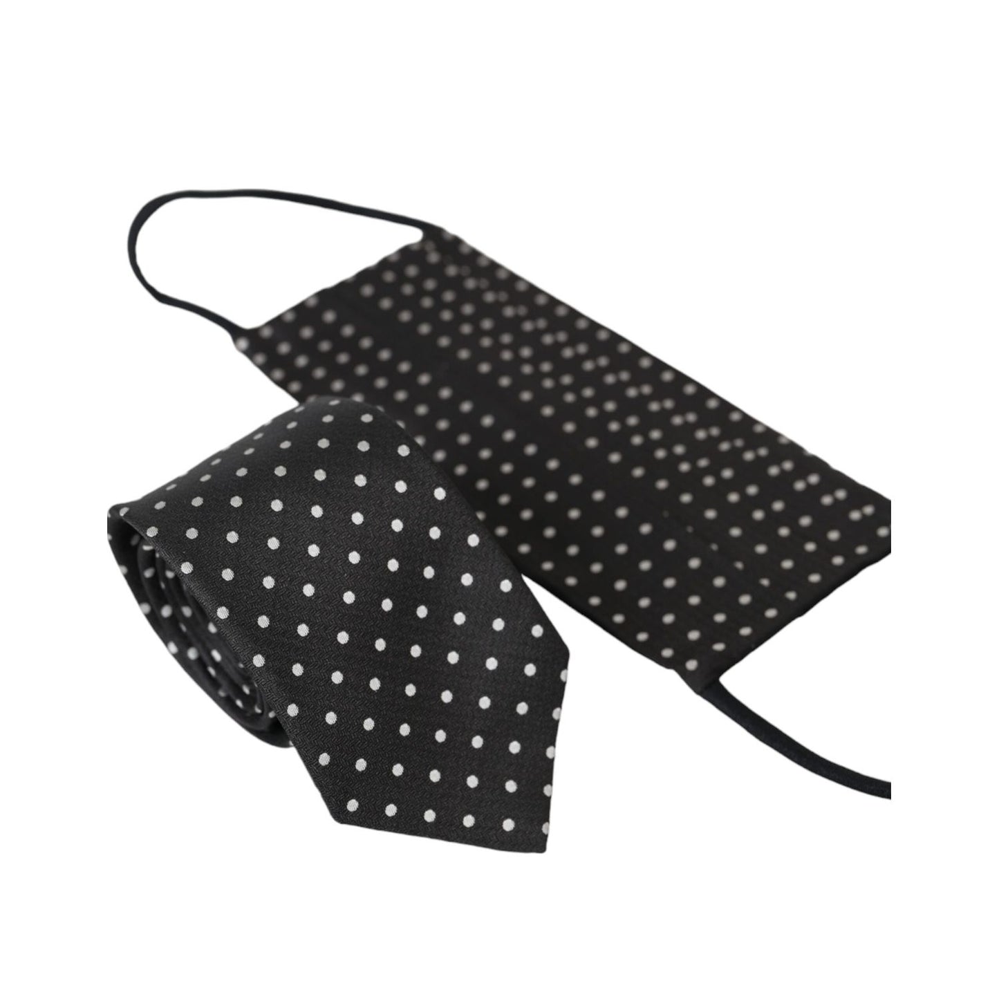 Dolce & Gabbana Dark Gray White Polka Dots 100% Silk Necktie Face Mask